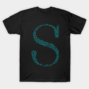 blue flower letter s T-Shirt